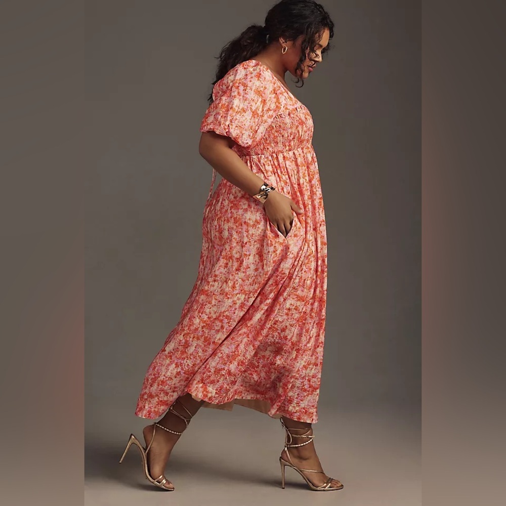 By Anthropologie Smocked Babydoll Midi Dress